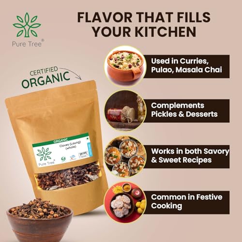 Image of Pure Tree Certified Organic Laung | 1.8 Kg / 1800 g | Organic Cloves Whole | Lavang Whole Spices | Aromatic & Flavorful Clove Seeds Khada Masala | Dried Cloves | lavangam