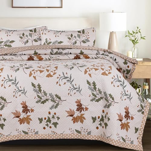 Image of VAS COLLECTIONS 100% Cotton King Bedspread Set, 280 TC Ultrasonic Quilted Coverlet, Soft & Lightweight, 90x100 in (228x254 cm), 2 Pillow Covers (Harvest Cream)