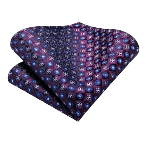Image of Hi-Tie Silk Ascot for Men Self Tie Men's Cravat and Flower Lapel Pin Handkerchief Cufflinks Set for Wedding Party