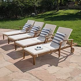 Great Deal Furniture Daisy Outdoor Teak Finish Chaise Lounge with Cream Water Resistant Cushion (Set of 4) 51MFpjNY+oL. SS280