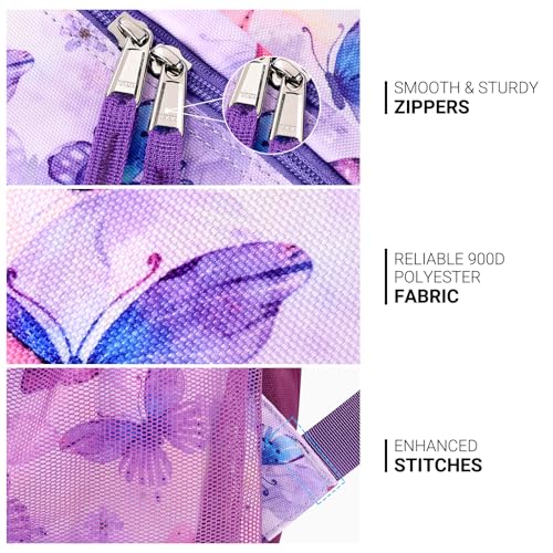 Image of ZORFIN 26L Backpack for College, and Travel: Water Resistant Bookbag - Butterfly Purple