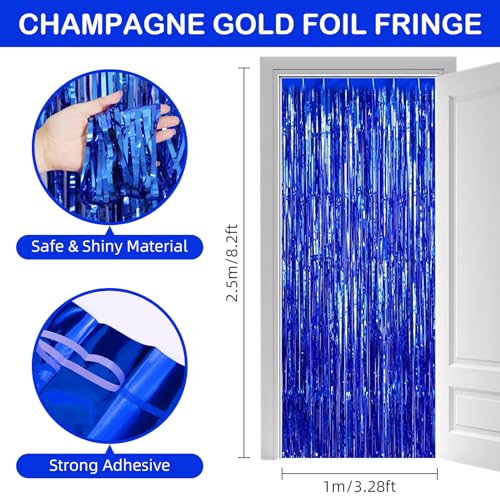 Blue Fringe Curtain Party Streamers, 12 Pack 3.3ft x 8.2 ft Foil Curtain Backdrop Tinsel Foil Fringe Curtains Photo Booth Backdrop Streamer for Birthday, Wedding, Baby Shower, Disco Party - Thumbnail 3