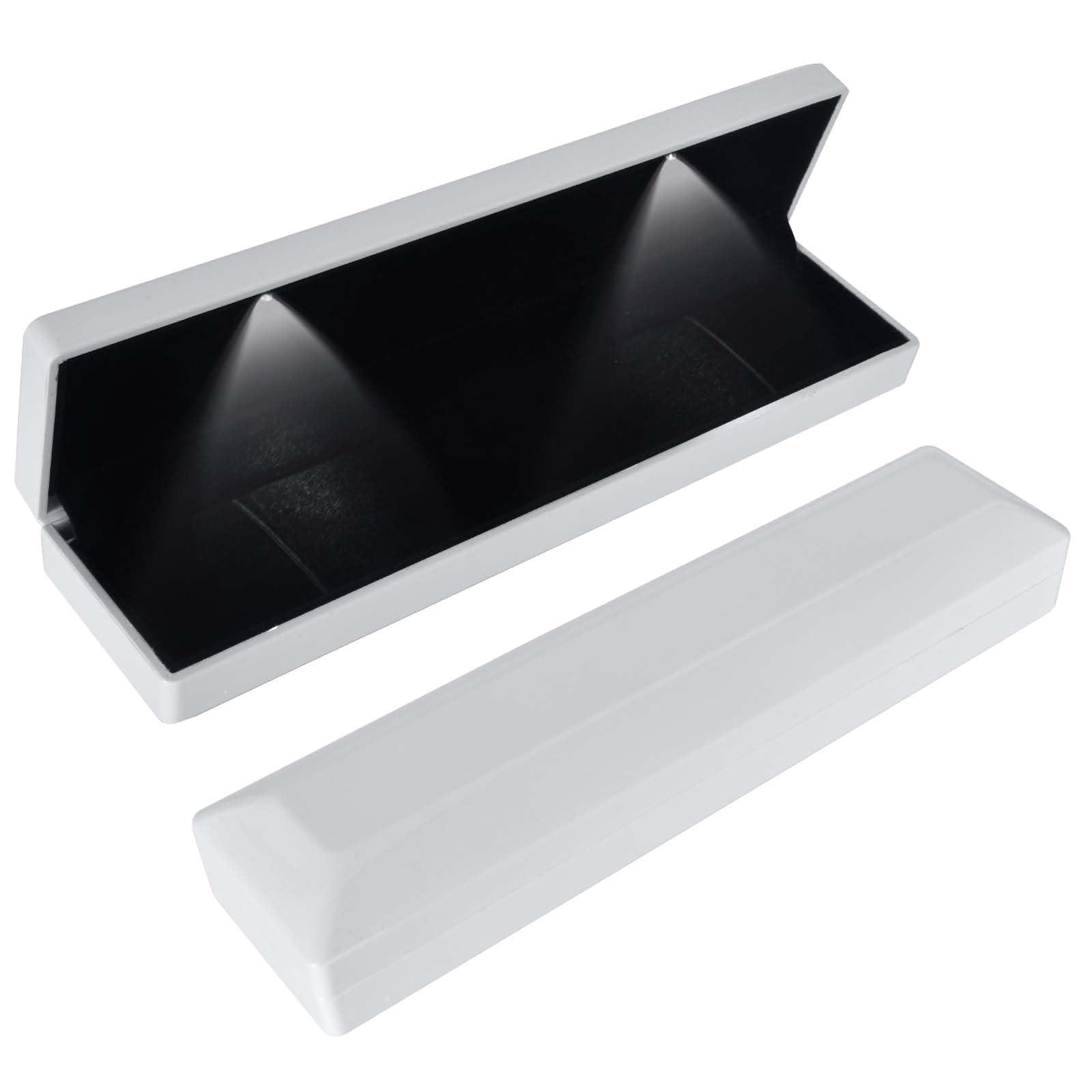 Long Necklace Box With LED Light, Necklace Bracelets Pendant Watch Chain Jewelry Gift Box, Velvet Jewelry Display Case with 2 LED Internal Light, for Proposal Engagement Wedding, 23*5.5*3.5cm, White