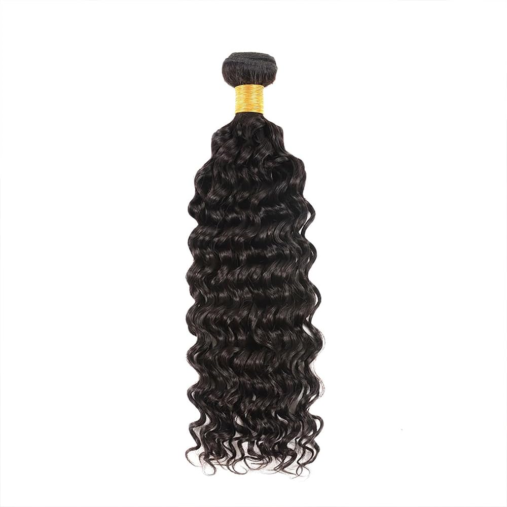 Deep Wave Human Hair Bundles 30 Inch Deep Single Bundle #1B Natural Black Human Hair Unprocessed Native Virgin Hair 100g Total Double Weft Crochet Human Hair Extensions for Women