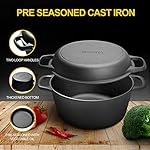 2-in-1 Pre-Seasoned Cast Iron Dutch Oven Pot with Skillet Lid Cooking Pan, Cast Iron Skillet Cookware Pan Set with Dual Handles, Indoor Outdoor for Bread/Frying/Baking/Camping/BBQ, 5 Qt - Image 5