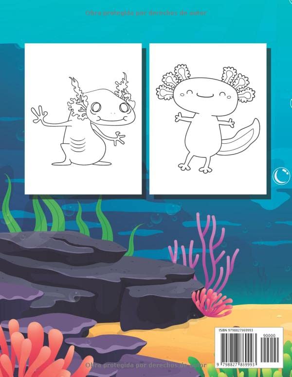 Vista 2 de Axolotl Libro para Colorear Simpáticas y fáciles páginas para colorear para niños, niñas y niños, preescolares +30 diseños únicos para los amantes