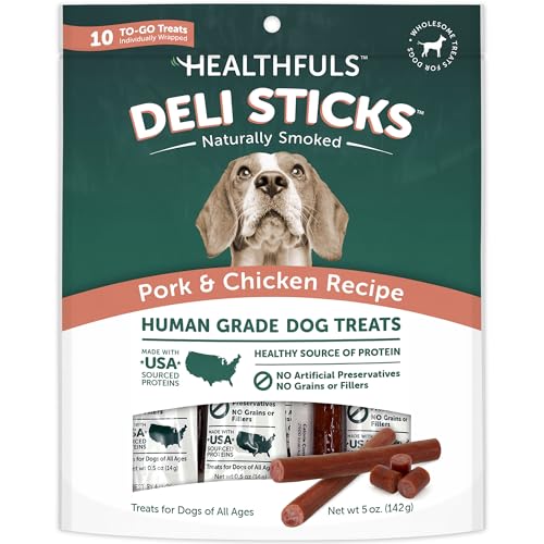 HEALTHFULS Deli Sticks Pork and Chicken Human-Grade Gluten-Free Soft and Chewy Dog Treats, 10 Count Bag
