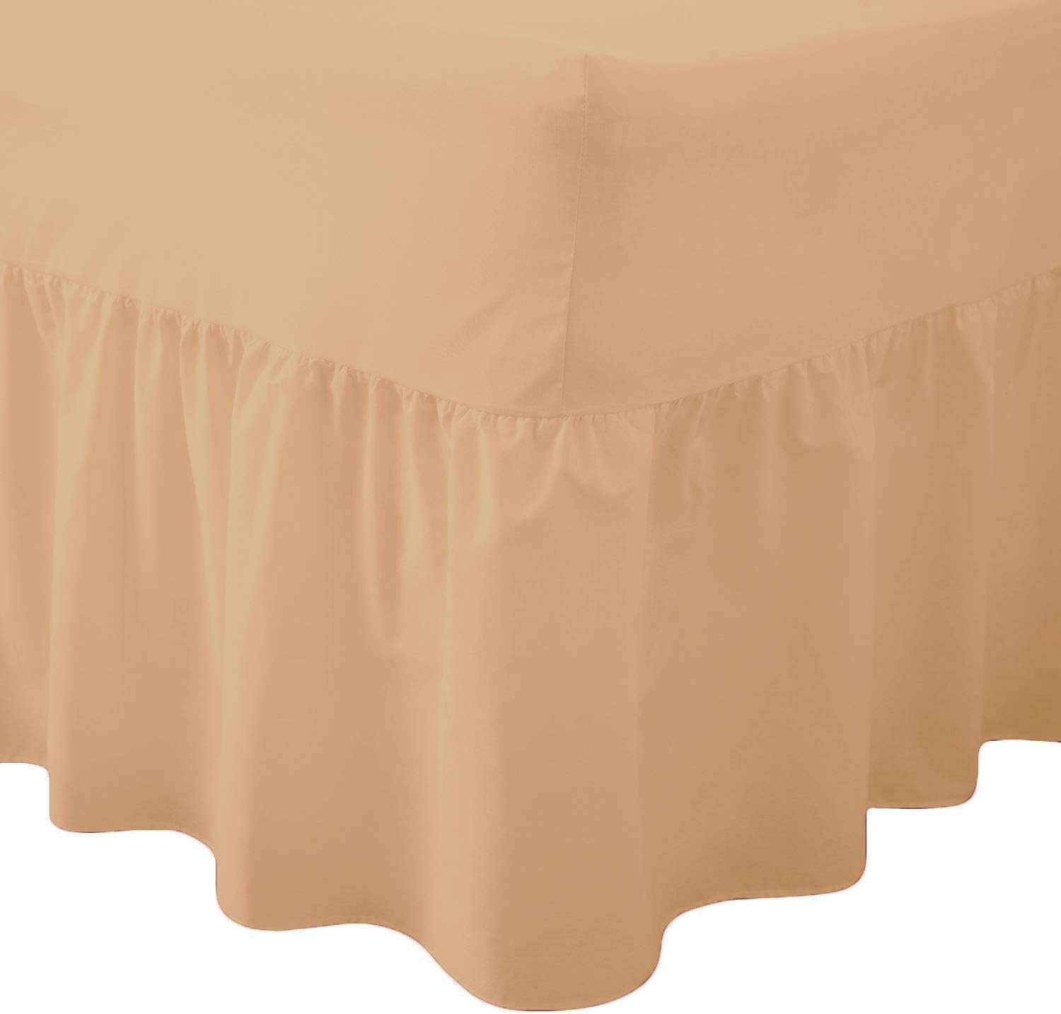 Bella Nights Valance Sheet Percale Polycotton Extra Deep Frilled Valance Fitted Bed Sheet (Beige, Double)
