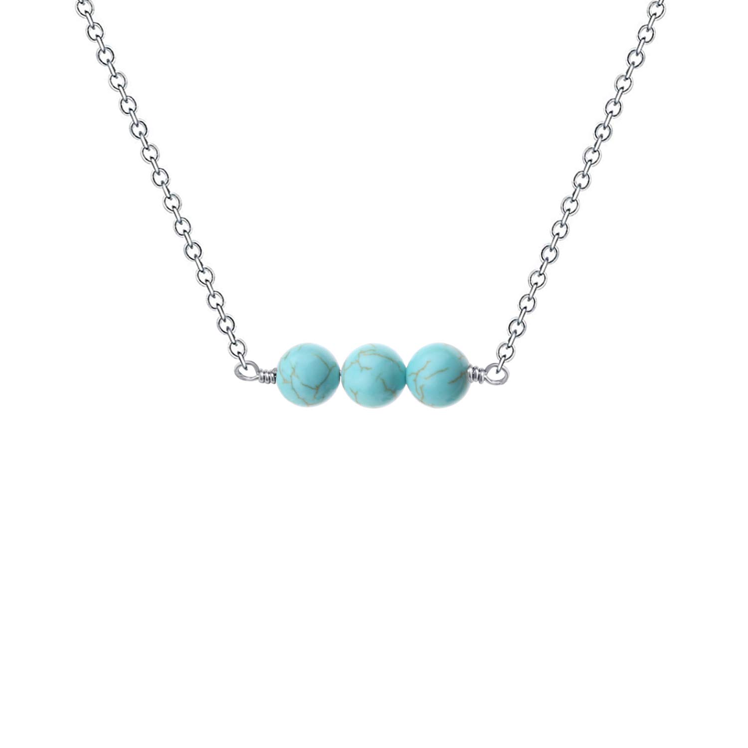 WunionupTurquoise or Pearl Bar Choker Necklace Pearl or Turquoise Beads Necklace Jewelry for Women