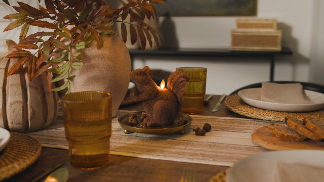 Image of Luminara - Flameless Flickering Moving Flame Battery Operated Candle LED Decor - Fall for Autumn Harvest Collection- 6 inch x 5.6 inch Real Unscented Wax Squirrel Figural