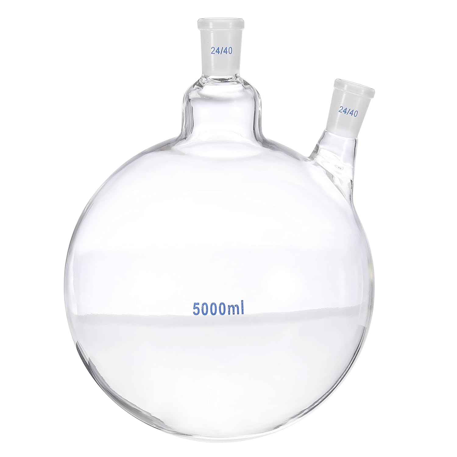 PATIKIL 5000ml Boiling Flask, 3.3 Borosilicate Glass 2 Neck Round Bottom Flask Heavy Wall with 24/40 Standard Taper Outer Joint for Laboratory, Clear