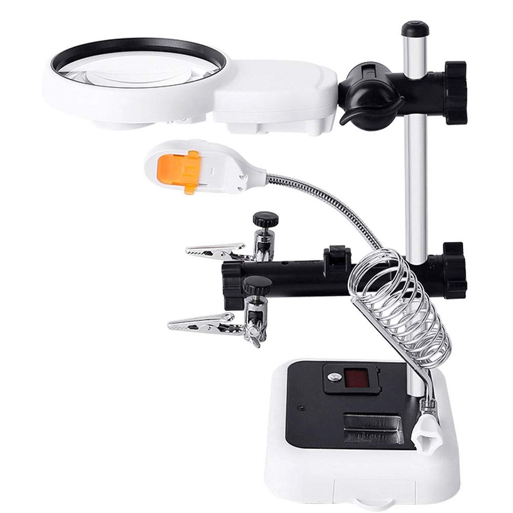 96 lupa con luz LED, lupa manos libres con 6 lentes desmontables luz LED para joyería lupa y reparación electrónica