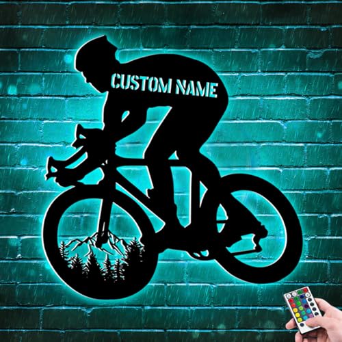 Arte De Pared De Metal Personalizado Para Bicicleta De Montaña, Letrero De Nombre De Bicicleta Personalizado Con 16 Colores Cambiantes Y Control Remoto, Arte De Pared De Metal Para Motociclistas,