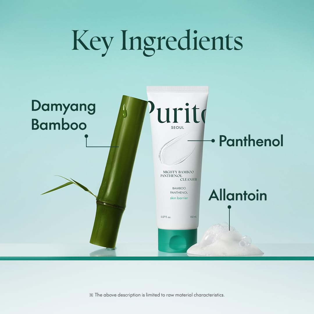 PURITO Nettoyant Panthenol au Bambou Puissant, Nettoyant Doux pour le Visage Hydratant, pour Peaux Sensibles, Nettoyant pour le Visage Végétal & Sans Cruauté 150ml / 5,07 fl. Oz.