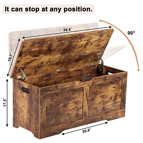 Timberer 39.4" Storage Chest, Wooden Storage Bench, Lift Top Toy Chest With 2 Safety Hinges, Large Toy Box, Entryway Bench For Living Room, Bedroom, Rustic Brown #TOP6