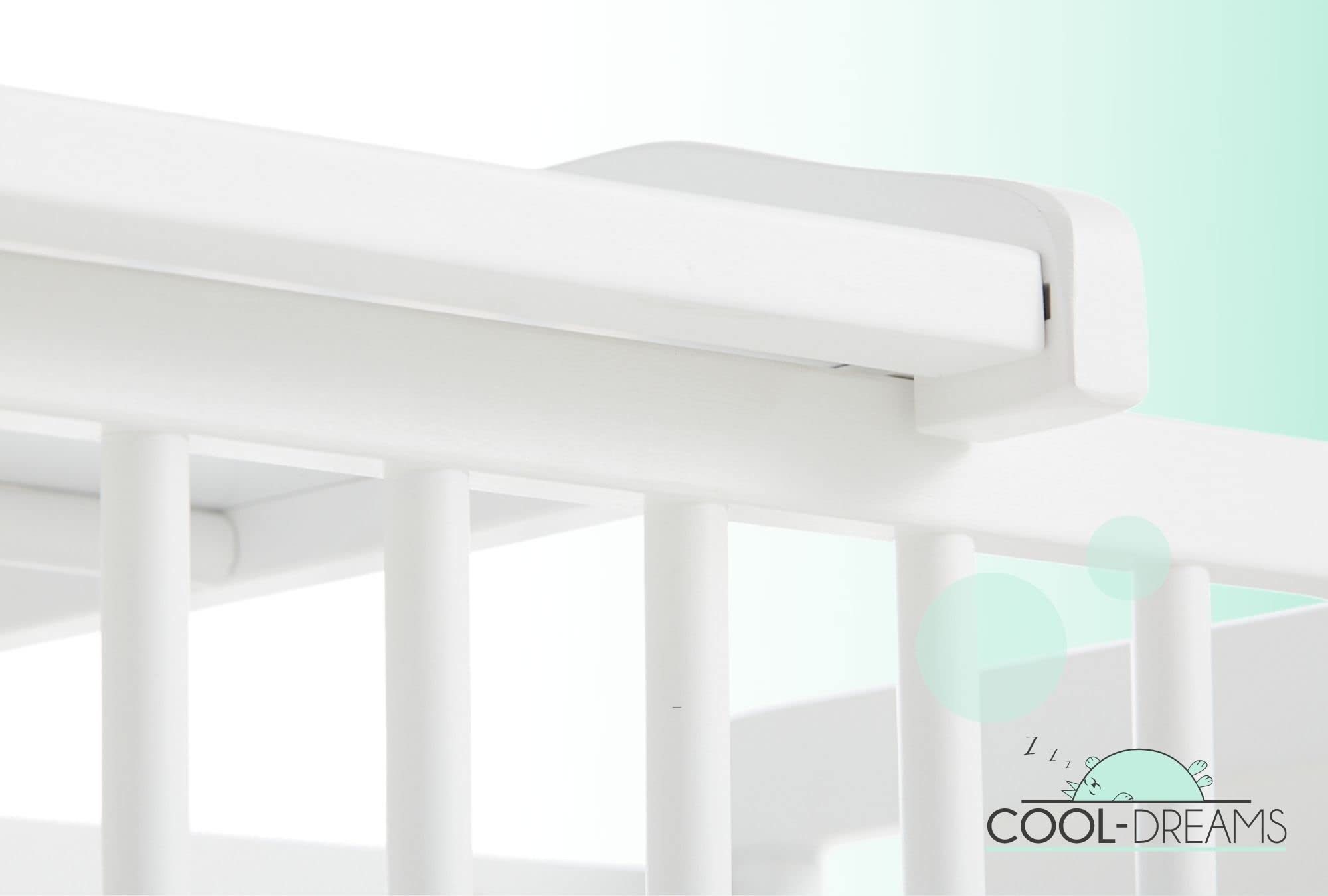 Cambiador de bebé de madera Maya para cuna 120x60 cm o maxicuna 140x70 cm, lacado en blanco con pintura al agua CoolDreams