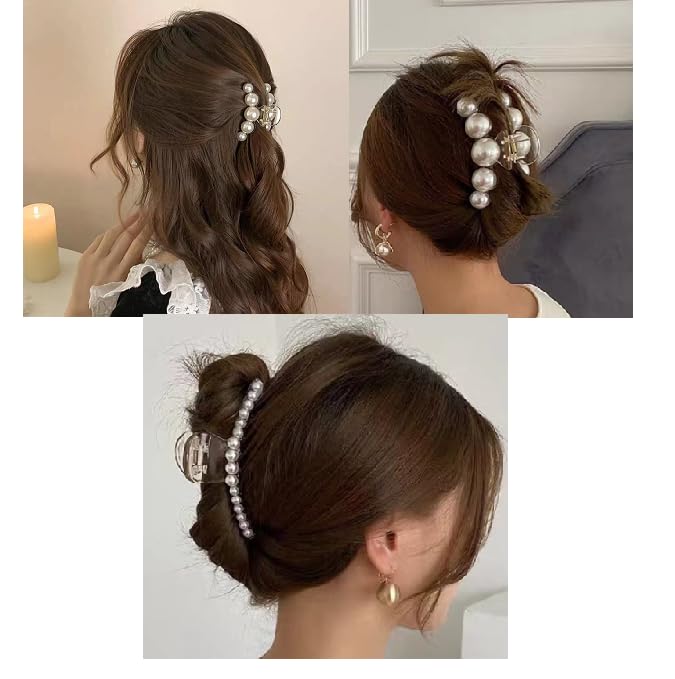 3 pinzas para cabello con perlas, tamaño grande, blanco, fuerte sujeción, sin deslizar, accesorios elegantes para cabello, paquete de 3 miniatura 3