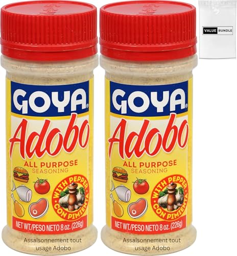 Value Bundle: Goya Adobo Seasoning with Pepper - All Purpose Seasoning - Seasoning Spices and Seasonings - Epices - Garlic Powder - Spicy - Value Bundle Branded Package of 2