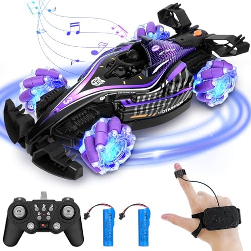 WIOR Remote Control Car, Hand Gesture Sensing RC Stunt Car with Light Spray & Sound, 2.4Ghz 360° Rotation 4WD Drift Cars High Speed RC Race Cars, Electric Rechargeable for Teens and Adults