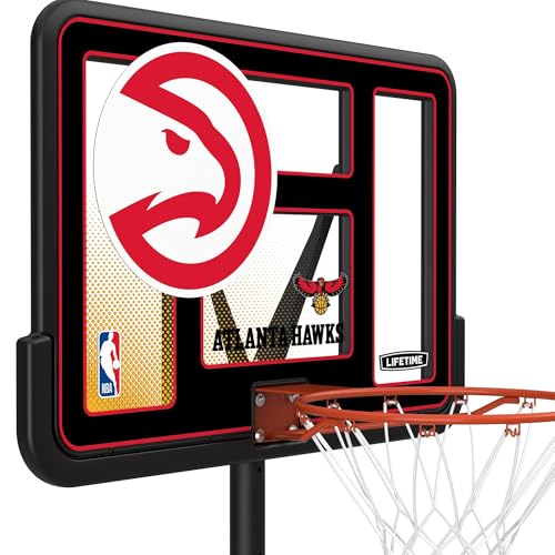 Image of Lifetime NBA Atlanta Hawks Portable Basketball Hoop, Adjustable Height 7.5-10 Ft, 44 Inch Shatterproof Fusion Backboard, Base with Wheels