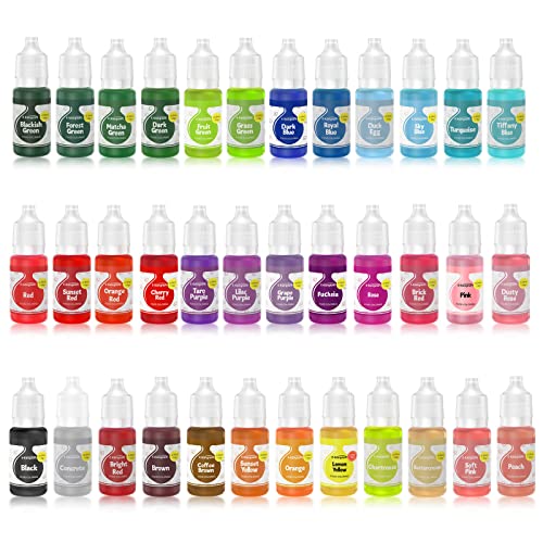 Colorantes alimentarios de E-Kongton: 36 colorantes líquidos, concentrados y brillantes para hornear, decorar pasteles, glaseados, fondant, manualidades y bricolaje (10 ml por botella)