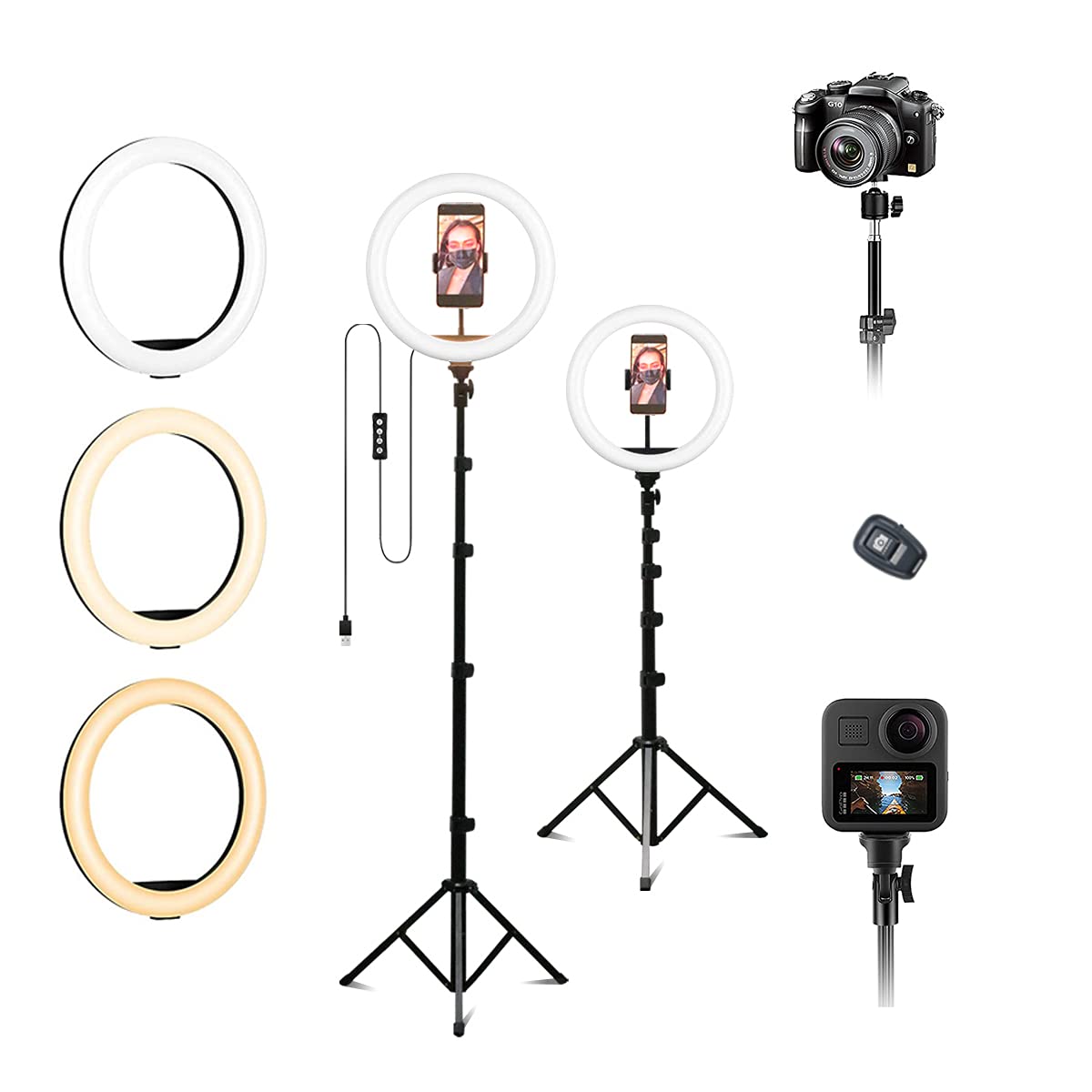 HwatoRing Light Extendable Tripod Stand Dimmable LED Selfie Circle Lights with Phone Holder TikTok/Photography/YouTube Video/Live Stream/Makeup iOS and Android Phones (12")