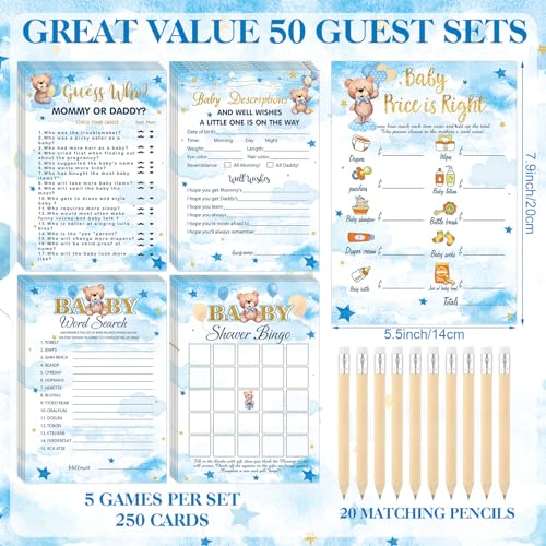 Image of Patelai 321 Bearly Wait Baby Shower Decorations Blue Bear Party Supplies Bearly Wait Baby Shower Games 5 Set Don't Say Serves 50 Guests for Blue Bear Gender Reveal Birthday Party Decorations Supplies