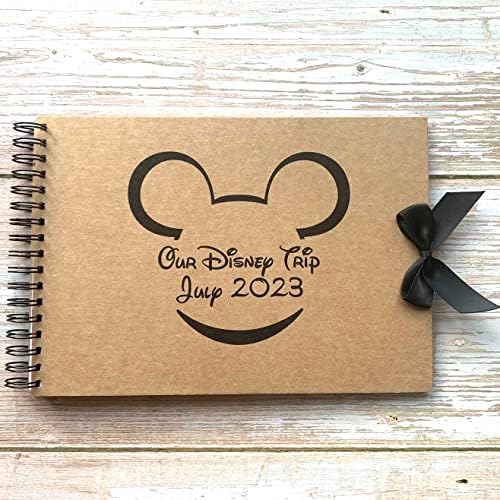 Personalised Bow Disney Autograph Book, Mickey or Minnie Mouse, Disney Land, World, Cruise, A5 (Mickey (Black Bow))