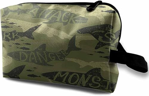 Miniatura 8 de Bolsa de maquillaje Bolsa de cosméticos de viaje, bolsa de maquillaje portátil versátil con cremallera para mujeres, Tiburón de camuflaje.