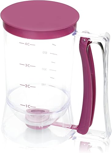 Dispensador de masa para panqueques, dispensador de panqueques de 4 tazas con mango para apretar, perfecto para hacer cupcakes, crepes, waffles,