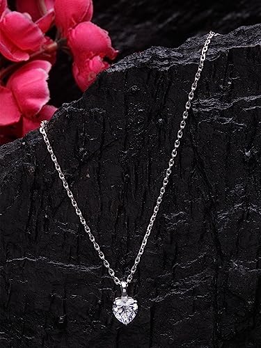 Image of Clara 925 Sterling Silver Heart Solitaire Pendant Earrings Chain Bracelet Ring for Women & Girls| Platinum Plated | Gift for her