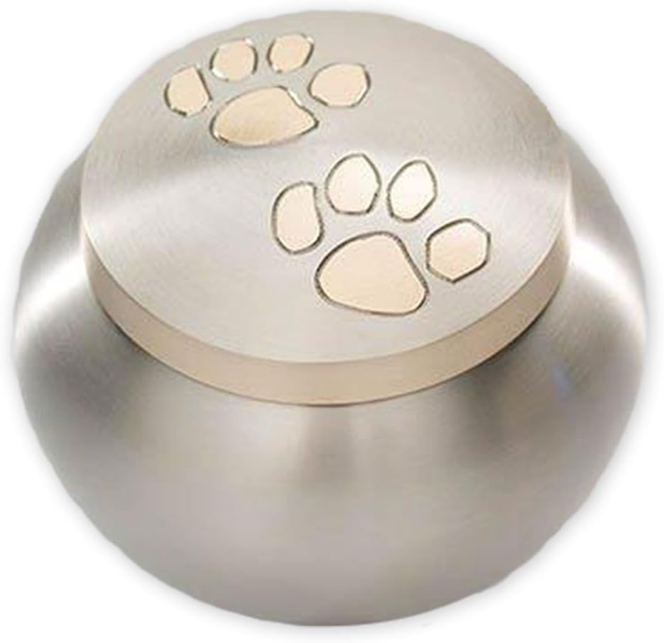 Pawsitively Cherished Unique Brass Cremation Urn for Ashes - Dogs, Cats and Small Pets - Pewter/Gold - Small