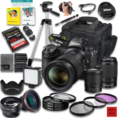 Nikon Z7 II Mirrorless Camera with Z 24-70mm f/4 S and 50-250mm f/4.5-6.3 VR Lens + 128 GB Memory + Extra Battery + Camera Case + Tripod + More (35pc Bundle) (Renewed)