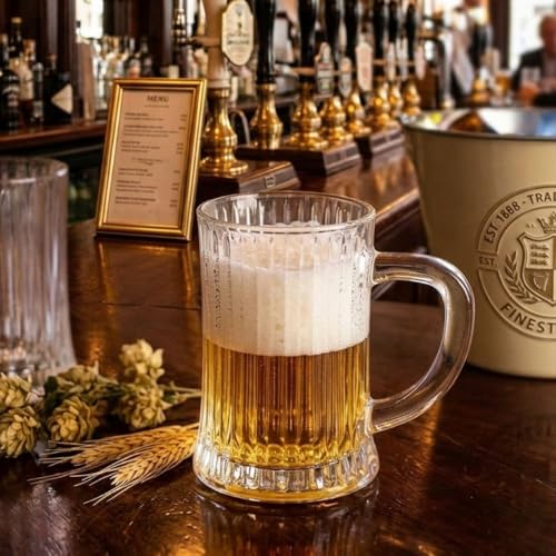 Image of PrimeWorld Classic Beer Mugs Set of 2 (500ML Each) | Heavy Glass Beer Steins with Handle | Large Freezer-Friendly Multipurpose Mugs | Dishwasher & Microwave Safe