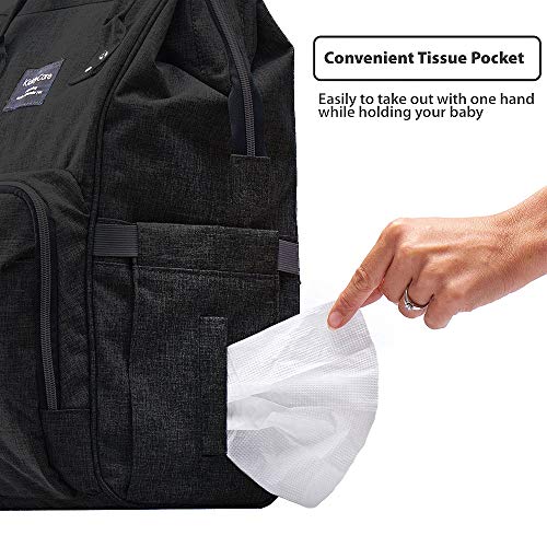 Diaper Bag Backpack, KiddyCare Multi-Function Baby Bag, Maternity Nappy Bags for Travel, Large Capacity, Waterproof, Durable & Stylish for Woman and Men, Black
