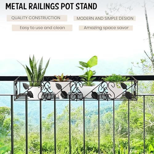 Image of Niyara || Metal Planter Stand || Flower Pot Stand for Railing Planters || Plant Stand Indoor Hanging Pot|| (Set of 1) Large - 75 cm (Leaf design)