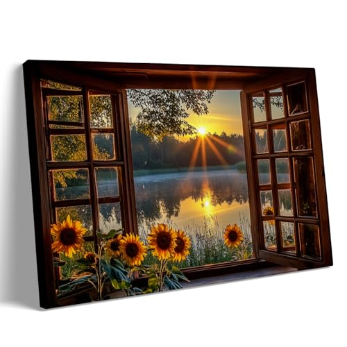 Forest Lake View from Open Window Canvas Print – Nature