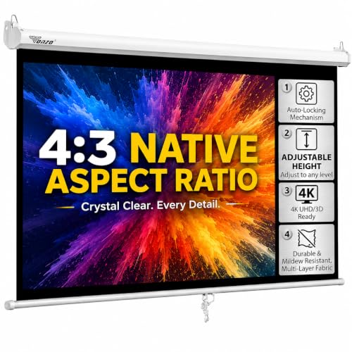 Image of TONZO 100-Inch Manual Projector Screen 4:3 Aspect Ratio, Auto-Lock /Instalock System, Matte White Fabric, Wall Mount for Classroom, Home Theater & Office (5Ft Height x 7Ft Width)