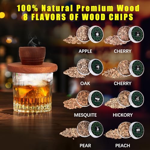 Cocktail Smoker Kit with Torch – 8 Flavors Wood Chips – Bourbon, Old Fashioned Drink Smoker Kit, Whiskey Smoker Infuser Kit, Birthday Bourbon Whiskey Gifts for Men, Dad, Husband (Without Butane) - Thumbnail 3