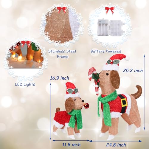 Lighted Outdoor Dog Christmas Decorations, 2 Pack Collapsible Pre-lit Beagle Dog with Candy Cane and Santa Hat Light up Puppy Xmas Decor for Indoor Outdoor Garden Yard Lawn Holiday Display by DREAM GARDEN - Image 3