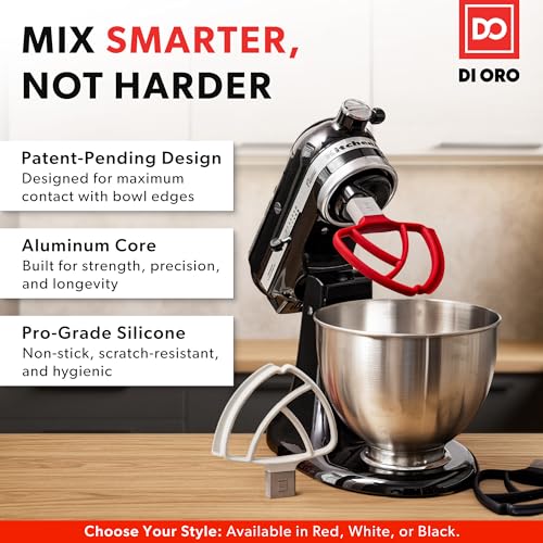 Image of DI ORO Flex Edge Beater for KitchenAid Tilt-Head Mixer, 4.5-5 Qt, Red