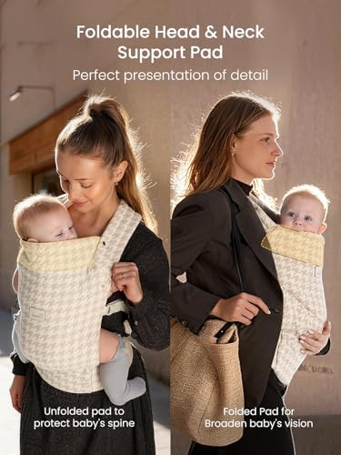 Image of GROWNSY Baby Carrier, Infant 7-44 lbs, with Head Support, Beige Houndstooth