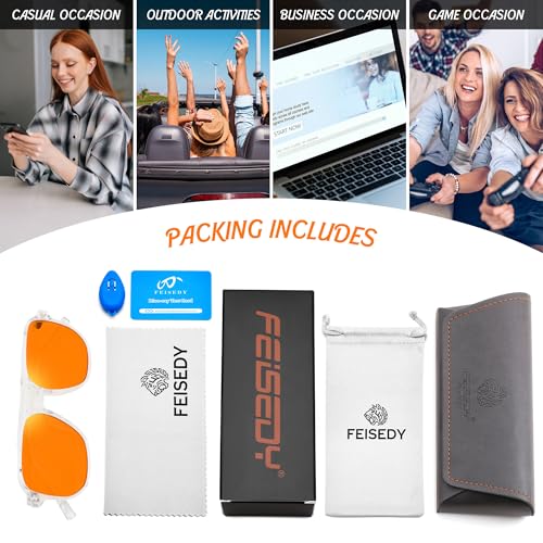 Image of FEISEDY Retro 70s Blue Light Filter Glasses 99.99% Blue Light Blocking Gaming Glasses Computer Glasses for Men Women Amber Tinted G2835