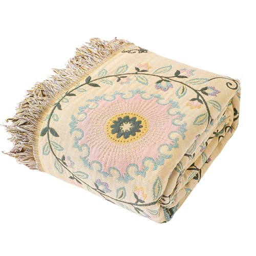 Snylcce Double-sided Bohemian Large Throw Blanket, 100% Organic Cotton Handwoven Bed & Sofa Throw