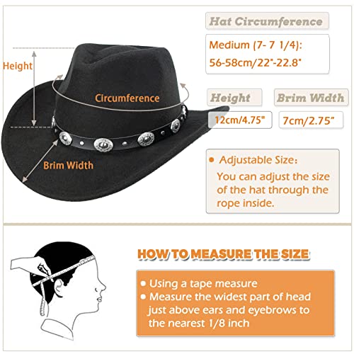 Black Cowboy Cowgirl Hat For Women Men Western Style Wide Brim Felt Fedora Panama Hat With Detachable Belt Buckle #TOP2