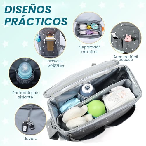 Miniatura 2 de Orzbow Grande Bolso Carro Bebe,Impermeable Bolso Carrito Bebe Con Portavasos,Multifuncional Organizador Carro Bebe Con Divisor Extraíble,Forro Aislante Y 22l Capacidad,2 Ganchos Y 1 Bandolera Gris