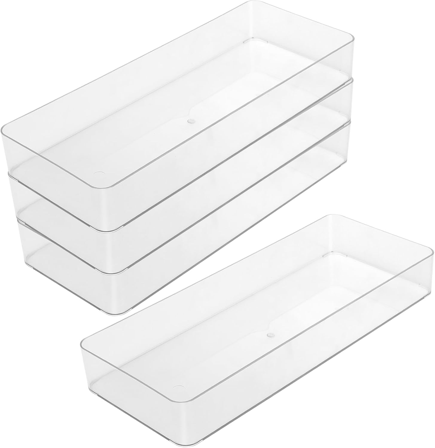 ZOENHOU 4 Pack 40x15x5.8cmLarge Drawer Organisers, Clear Plastic Storage Drawers,Versatile Clear Drawer Organizer Trays for Kitchen, Bathroom, Utensils, Makeup, Office, and Desk