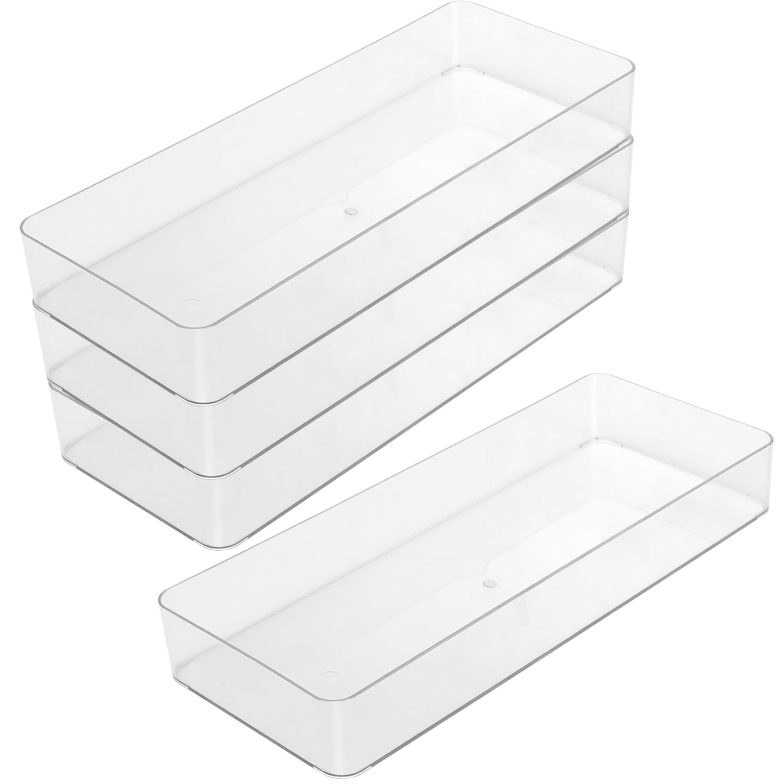 ZOENHOU Paquete de 4 organizadores de cajones grandes de 40 x 15 x 5,8 cm, cajones de almacenamiento de plástico transparente, bandejas organizadoras de cajones transparentes versátiles para cocina,