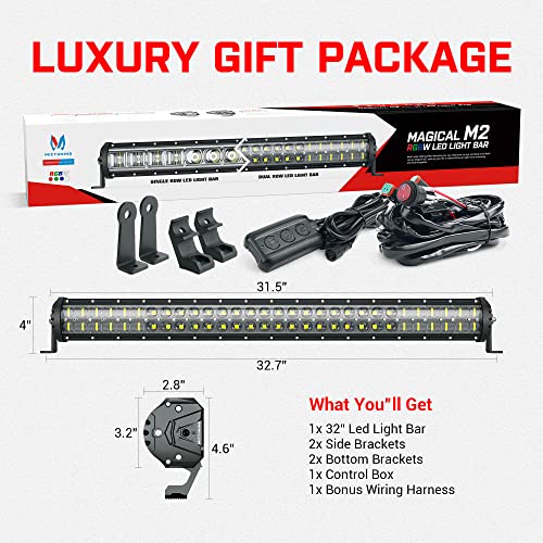 Mictuning Magical M2 Rgbw Led Light Bar - Dual Row 32 Inch Off Road Driving Light Combo Work Light With App, Control Box, Wiring Harness, Side & Bottom Brackets, Patent Pending #TOP6