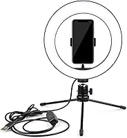 Ring Light 6 Polegadas com Tripé e Suporte para Celular 3 Modos de Luz LED, Brilho Ajustável para Foto e Vídeo